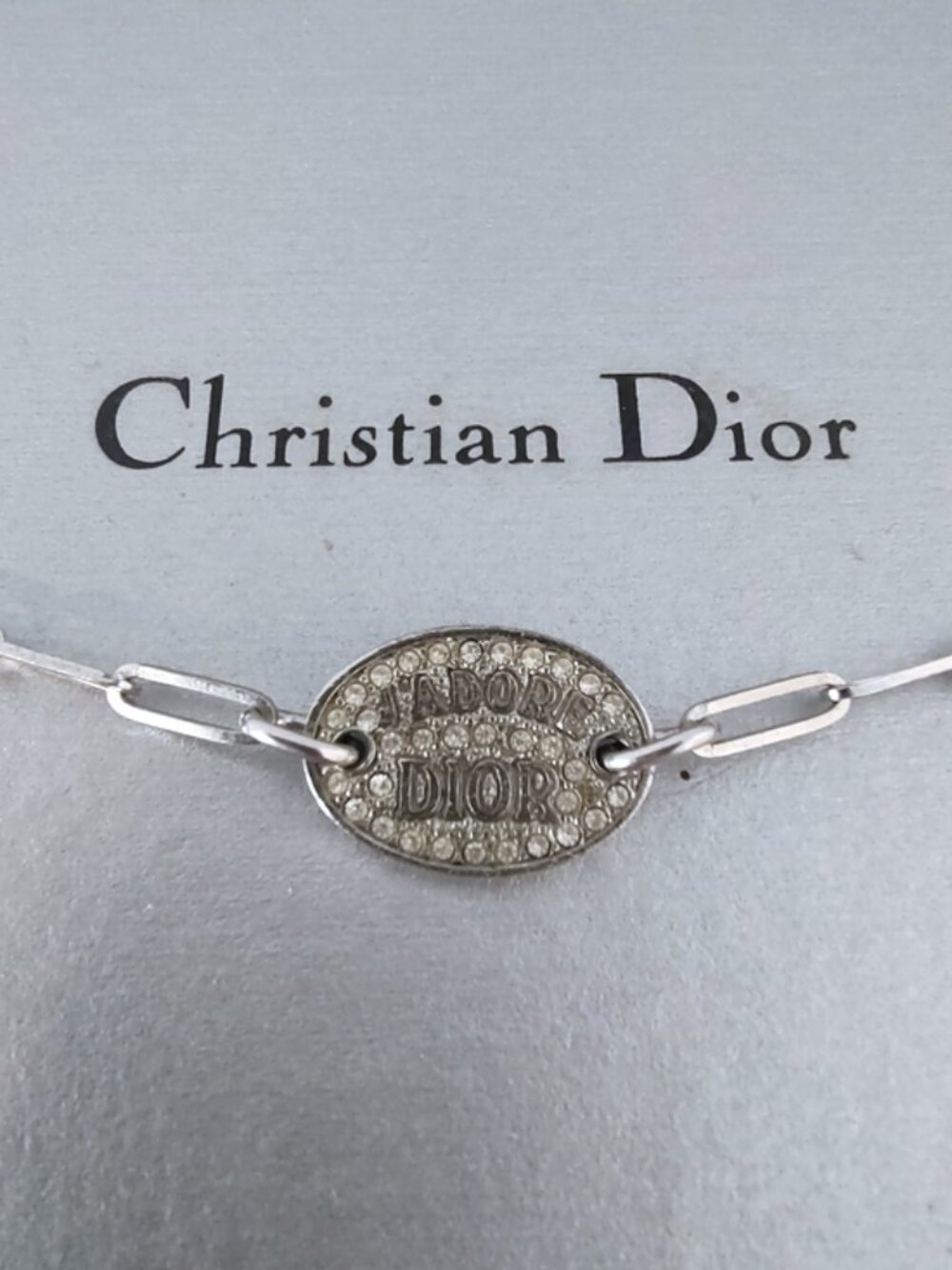 Dior Y2K vintage paperclip bracelet J'Adore Dior pave medallion adjustable w/COA